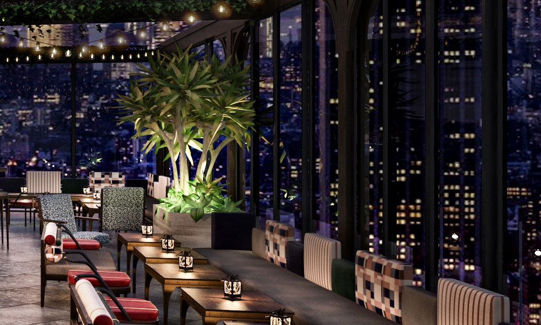 Rooftop image with tables and chairs